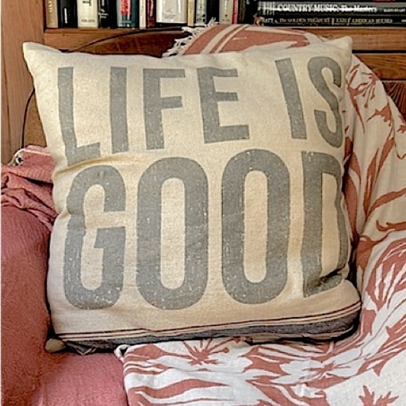 LIFE IS GOOD Statement Pillow HUGE! Pre Y2K Excellent Vintage Natural Cool Story - Picture 1 of 13